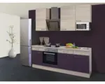 Hornbach Küchenblock Flex Well Focus 9939 Akazie-Dekor/Aubergine 220 cm inkl. Einbaugeräte