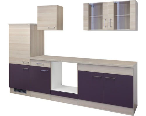 Küchenleerblock Flex Well Focus 10016 Akazie-Dekor/Aubergine 270 cm