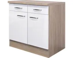 Unterschrank Flex Well Valero weiß glänzend/Sonoma Eiche 80x86x60 cm mit Drehtür