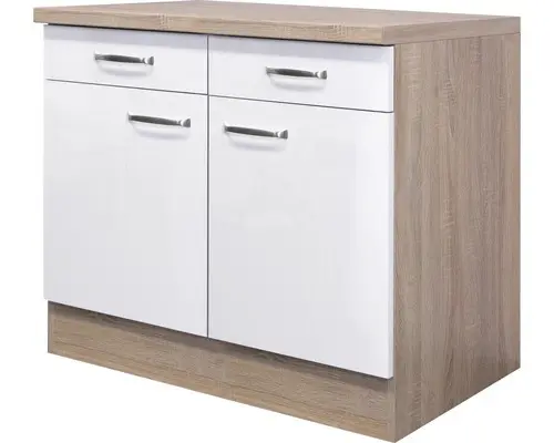 Unterschrank Flex Well Valero weiß glänzend/Sonoma Eiche 100x86x60 cm mit Drehtür