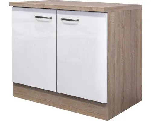 Spülenunterschrank Flex Well Valero weiß hochglanz 100x86x60 cm mit Drehtür