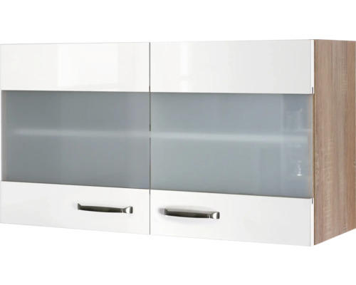 Glashängeschrank Flex Well Valero weiß glänzend/Sonoma Eiche 100x55x32 cm mit Drehtür