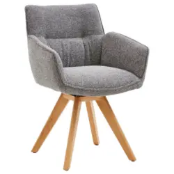 Armlehnstuhl in Holz, Textil Grau, Eichefarben