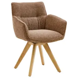 Armlehnstuhl in Holz, Textil Eichefarben, Kupferfarben