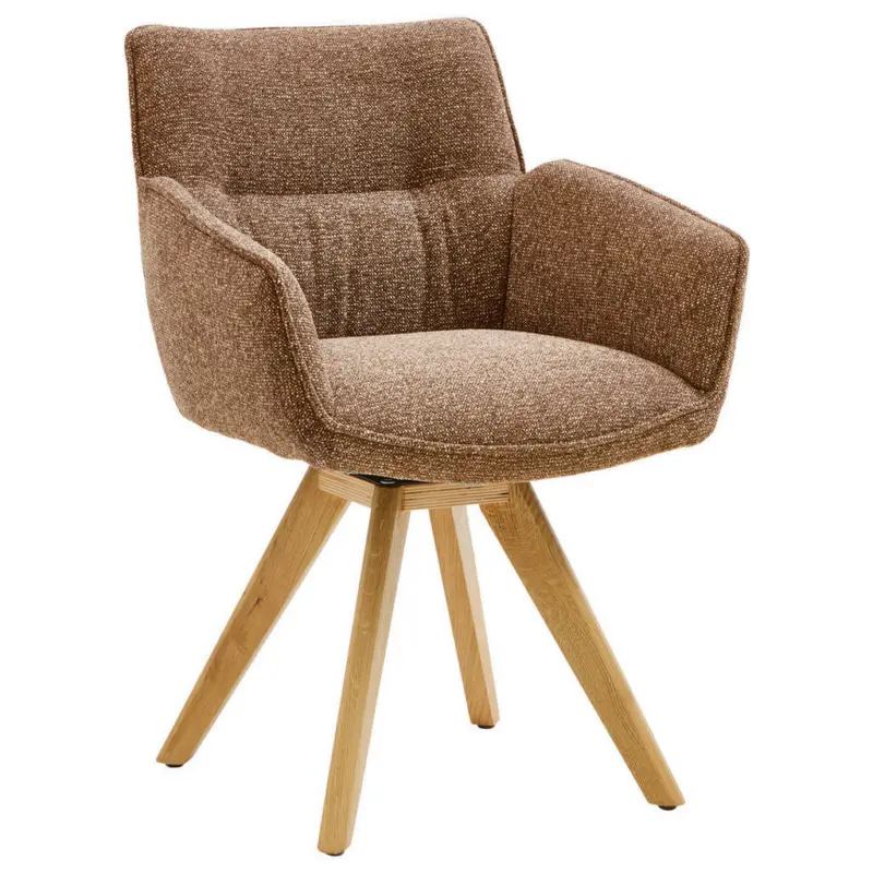 Armlehnstuhl in Holz, Textil Eichefarben, Kupferfarben