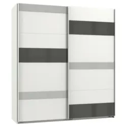 Schwebetürenschrank in Grau, Weiß, Hellgrau