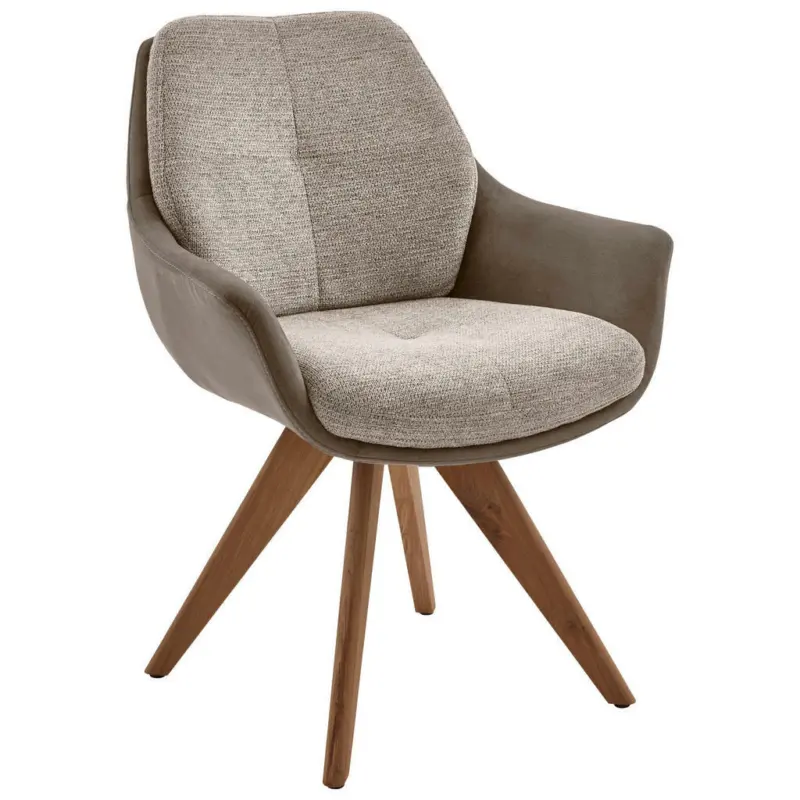 Armlehnstuhl in Holz, Textil Taupe, Eichefarben