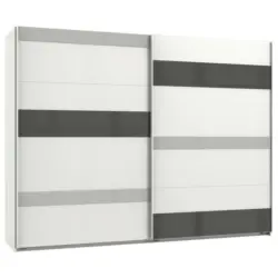 Schwebetürenschrank in Grau, Weiß, Hellgrau