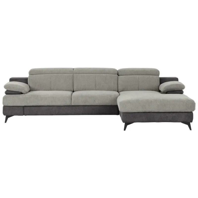 Ecksofa in Chenille Hellgrau, Dunkelgrau