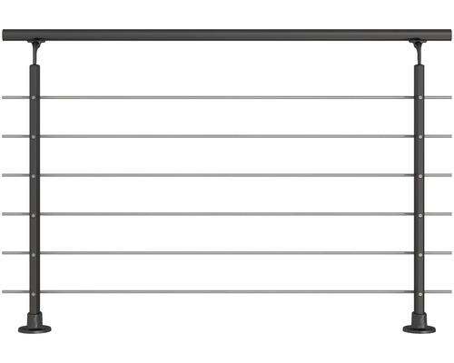 Geländer-Komplettset Pertura Aluminium anthrazit mit sechs Edelstahlstäben für Bodenmontage B: 1.50 m