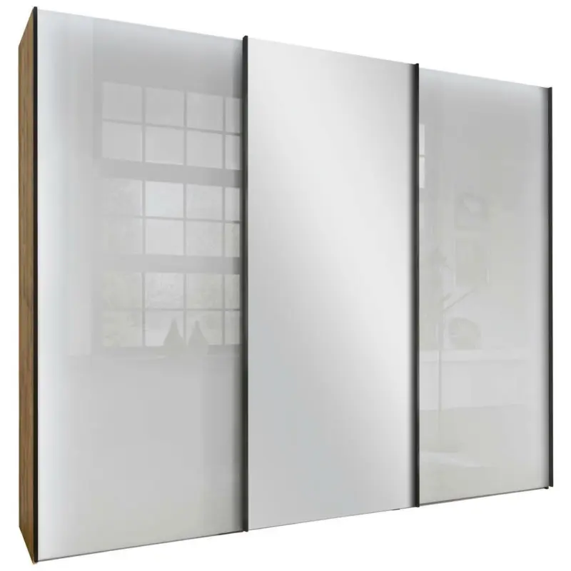 Schwebetürenschrank in Weiß, Eiche Bianco