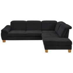 Ecksofa in Flachgewebe Schwarz