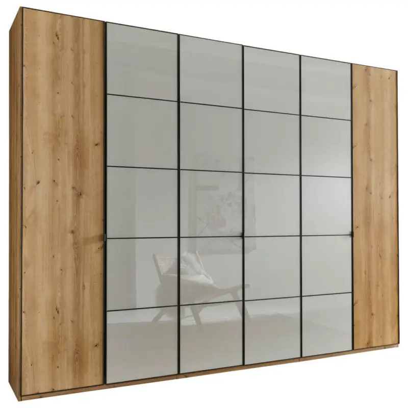 Drehtürenschrank in Champagner, Eiche Bianco