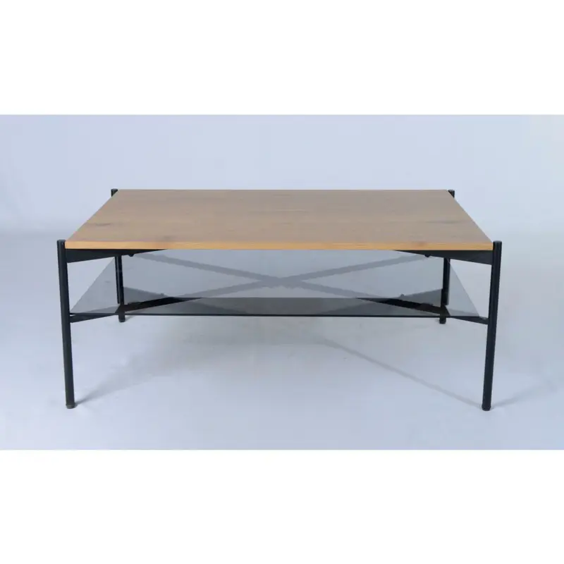 Couchtisch in Metall, Glas, Holzwerkstoff