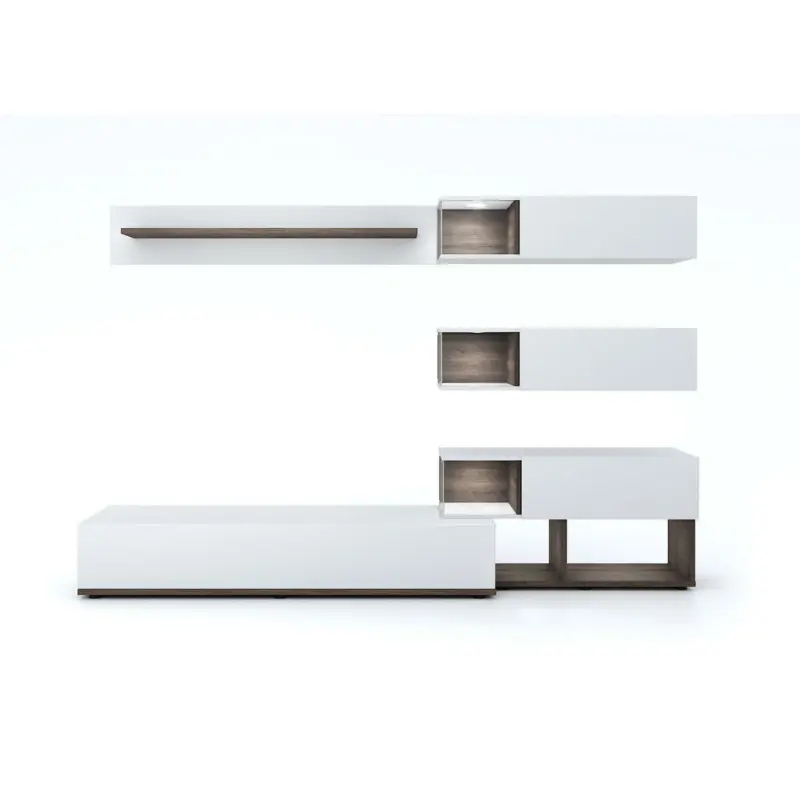 Wohnwand 240/150/40 cm in Perlmutt, Weiß Hochglanz