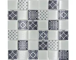 Glasmosaik Crystal Quadrat XCM 8OP1 30,0x30,0 cm weiß schwarz