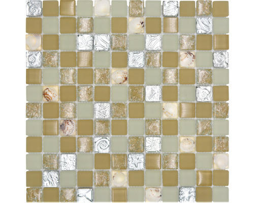 Glasmosaik Crystal Quadrat XCM 8OP9 Muschel 30,0x30,0 cm beige