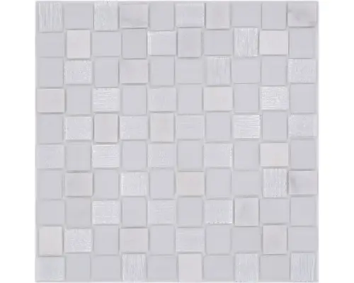 Glasmosaik mit Naturstein XCM R07 27,3x27,3 cm weiß