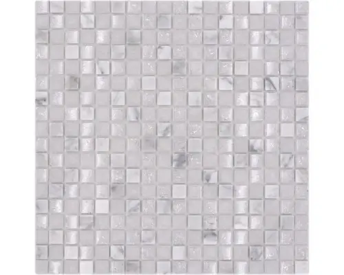 Glasmosaik mit Naturstein XIC 1011 30,5x30,5 cm weiß
