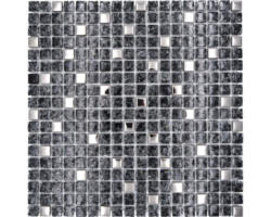 Glasmosaik mit Naturstein XIC 1099 30,0x30,0 cm schwarz silber