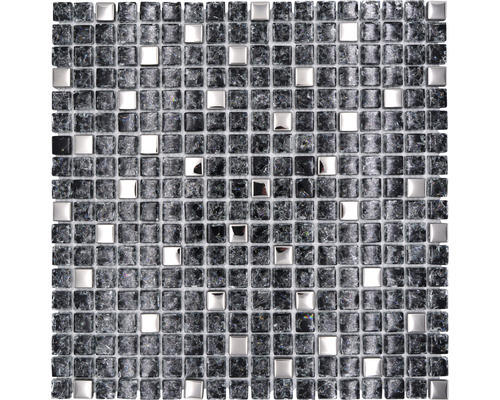 Glasmosaik mit Naturstein XIC 1099 30,0x30,0 cm schwarz silber