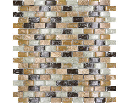 Glasmosaik mit Naturstein Brick XICB1153 30,0x28,5 cm beige braun