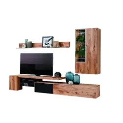 Wohnwand 288/194/56,7 cm in Anthrazit, Eichefarben