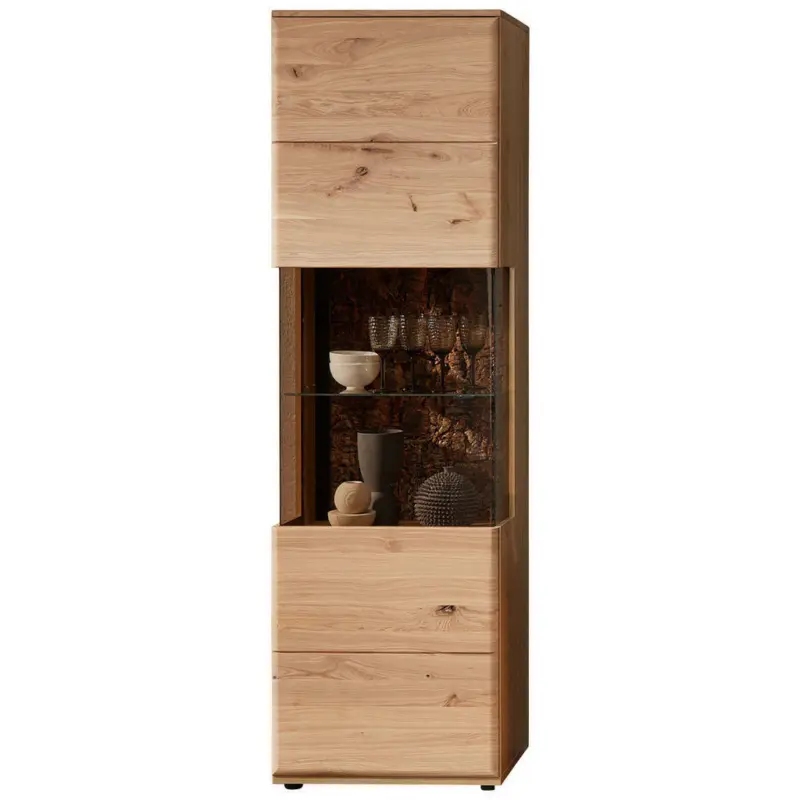 Vitrine in massiv Esche, Kork Braun, Eschefarben, Eiche Artisan
