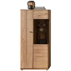 Vitrine in massiv Esche, Kork Braun, Eschefarben, Eiche Artisan
