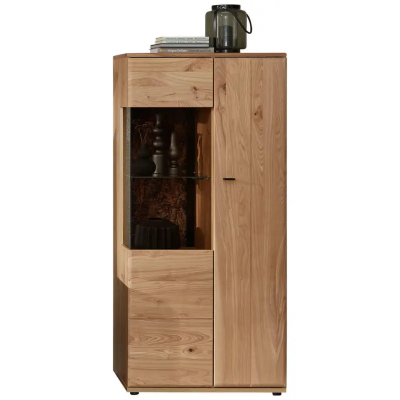 Vitrine in massiv Esche, Kork Braun, Eschefarben, Eiche Artisan