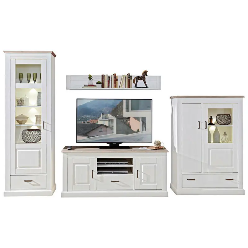 Wohnwand 348/204/52 cm in Taupe, Pinienfarben