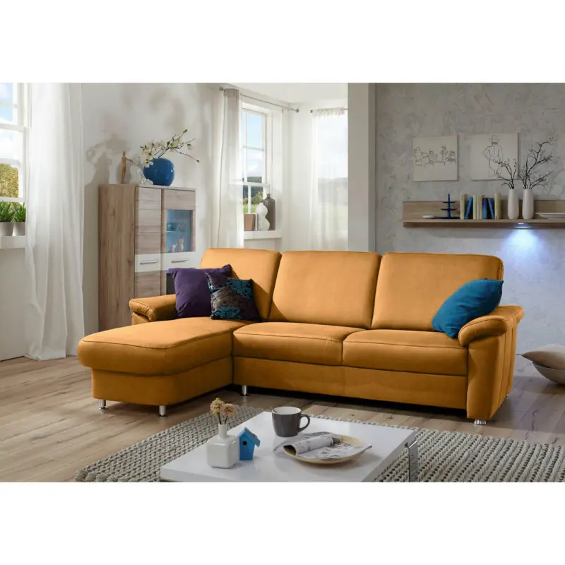 Ecksofa in Flachgewebe Currygelb