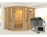 Hornbach Massivholzsauna Karibu Spinell inkl. 9 kW Ofen u.ext.Steuerung mit Dachkranz und bronzierter Ganzglastüre