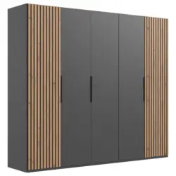 Drehtürenschrank in Graphitfarben, Eichefarben