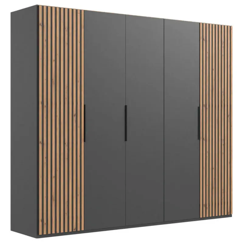 Drehtürenschrank in Graphitfarben, Eichefarben