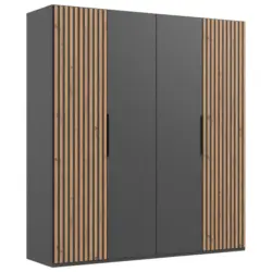 Drehtürenschrank in Graphitfarben, Eichefarben