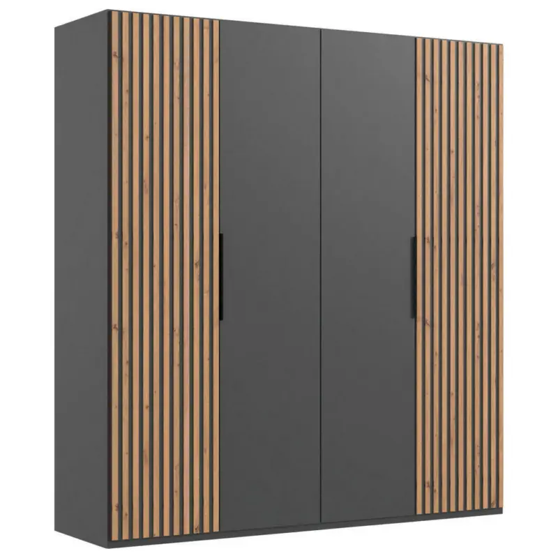 Drehtürenschrank in Graphitfarben, Eichefarben