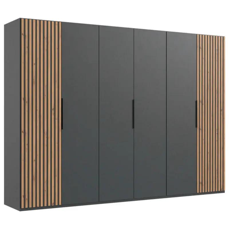 Drehtürenschrank in Graphitfarben, Eichefarben