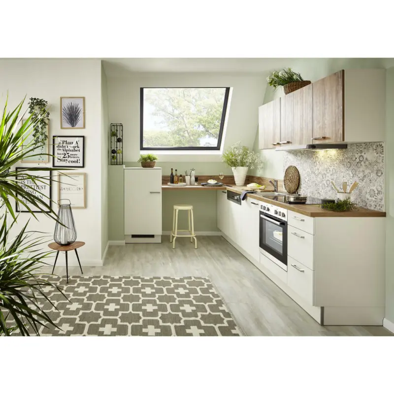 Eckküche 220/280 cm in Eichefarben, Magnolie