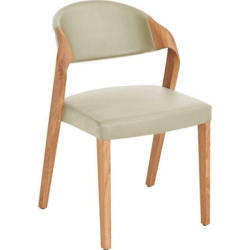 Stuhl in Holz, Leder Eichefarben, Beige