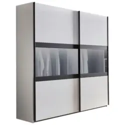Schwebetürenschrank in Graphitfarben, Grau, Weiß