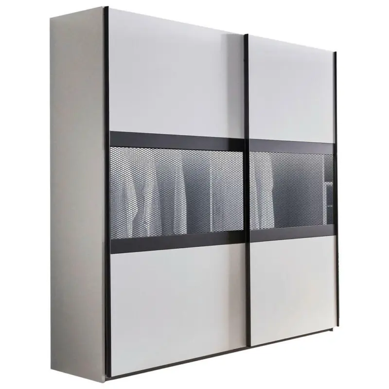 Schwebetürenschrank in Graphitfarben, Grau, Weiß