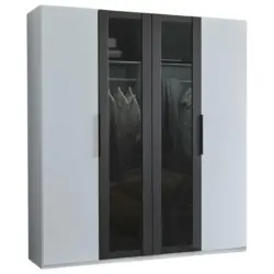 Drehtürenschrank in Graphitfarben, Grau, Weiß