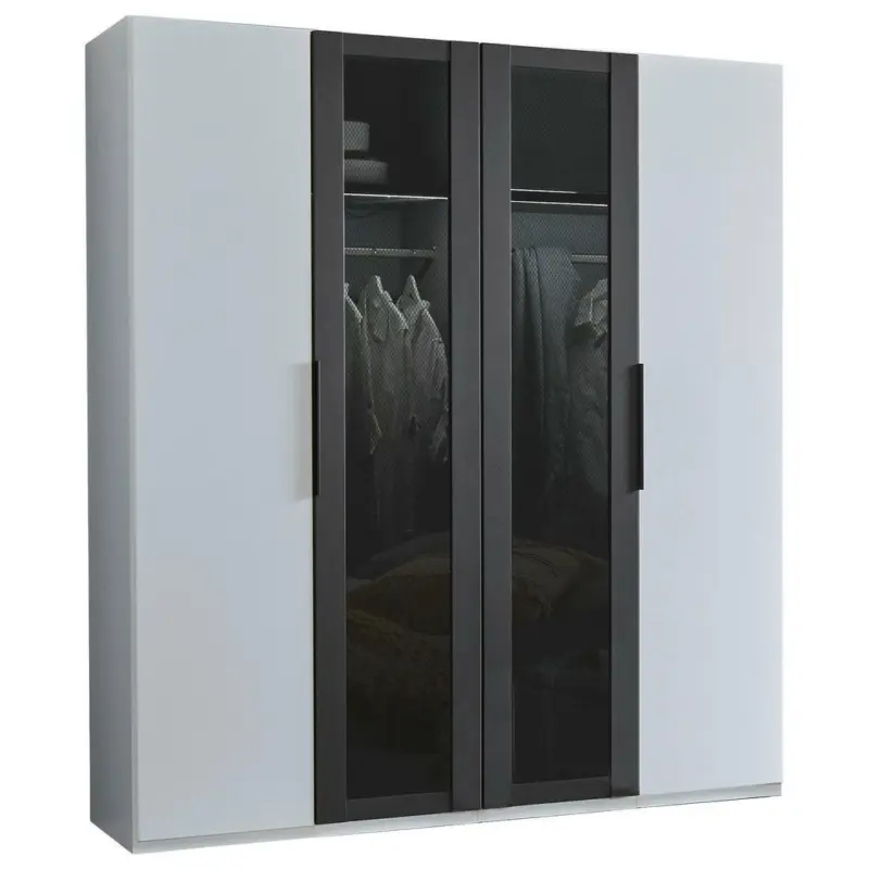 Drehtürenschrank in Graphitfarben, Grau, Weiß