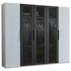 Drehtürenschrank in Graphitfarben, Grau, Weiß