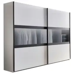 Schwebetürenschrank in Graphitfarben, Grau, Weiß