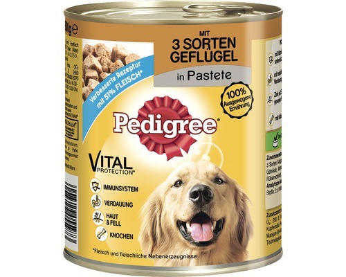 Hundefutter nass, Pedigree Adult mit 3 Sorten Geflügel - Classic 800 g