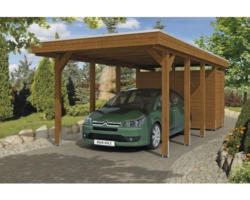 Einzelcarport SKAN HOLZ Friesland inkl. Abstellraum 314x708 cm nußbaum