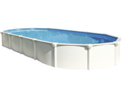 Aufstellpool Stahlwandpool-Set Steely SUPREME oval 730x370x130 cm inkl. Sandfilteranlage, Skimmer, Leiter, Filtersand, Bodenschutzvlies & Anschlussschläuche weiß