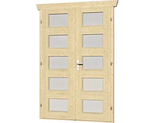 Doppeltür für Gartenhaus 28 mm SKAN HOLZ Milchglas vollverglast 123,4x193 cm, natur